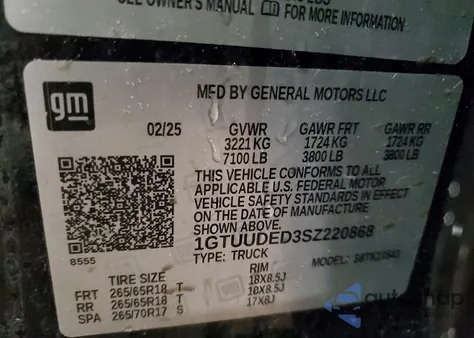 2025 GMC Sierra K1500 Slt from USA, damaged, VIN 1GTUUDED3SZ220868